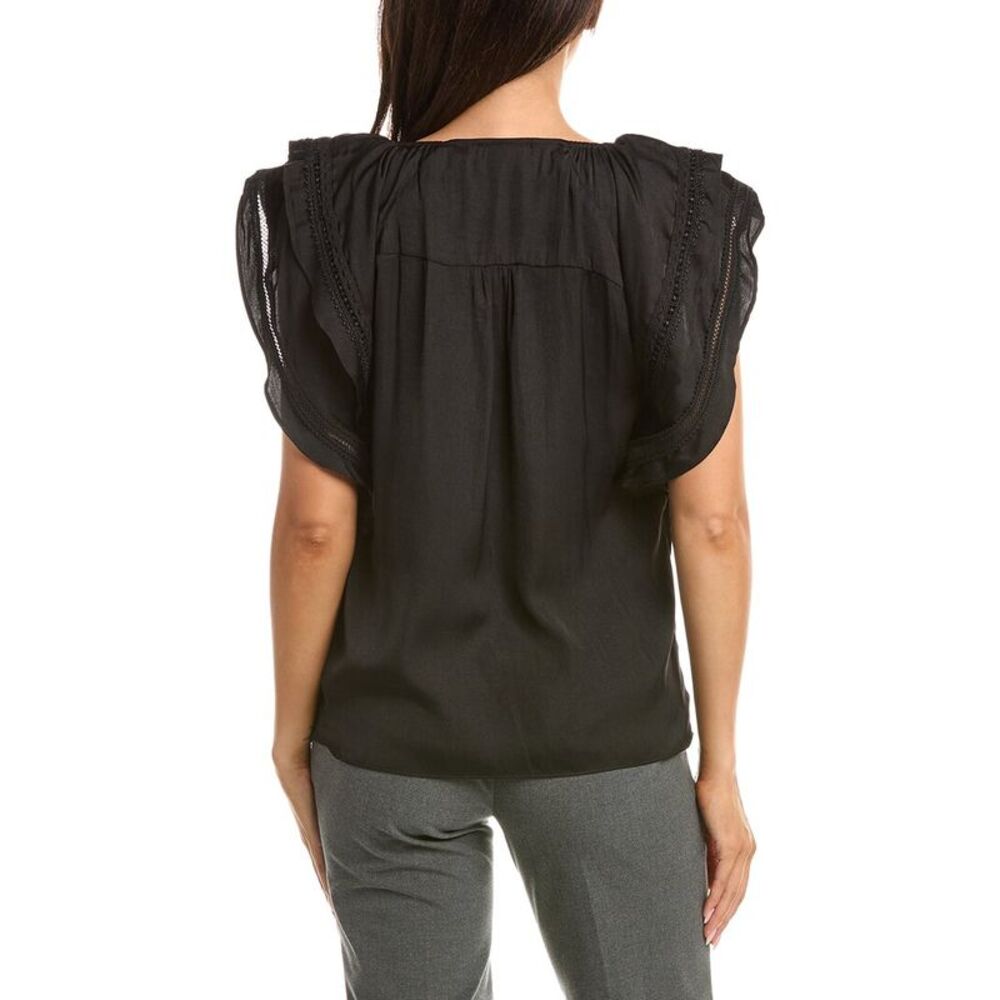 T Tahari Womens  Flutter Sleeve Airflow Blouse, Black - Picture 2 of 3